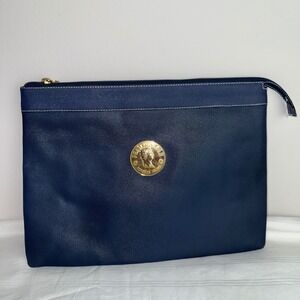 Fendissime Italy‎ Large Clutch Bag Coin Logo Navy Blue Zippered Pouch Envelope
